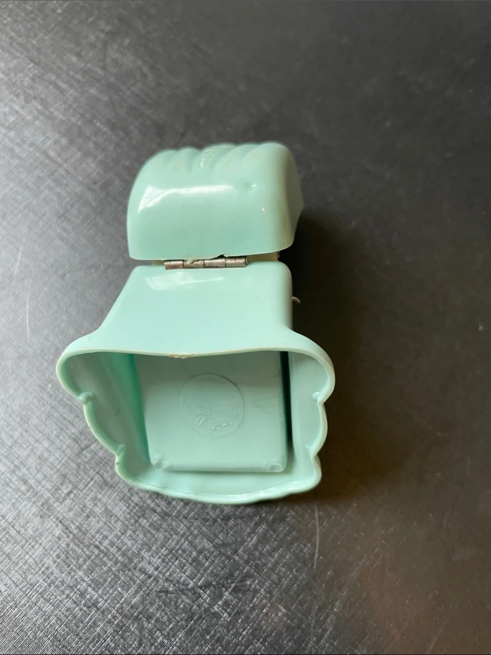 Vintage Art Deco Ring Box Celluloid Plastic Light Blue Embossed Cream Interior